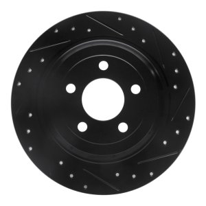 Ford Mustang Brake Rotor (1) - Rear Right - R1 Concepts - Drilled & Slotted - Black - `15-`23